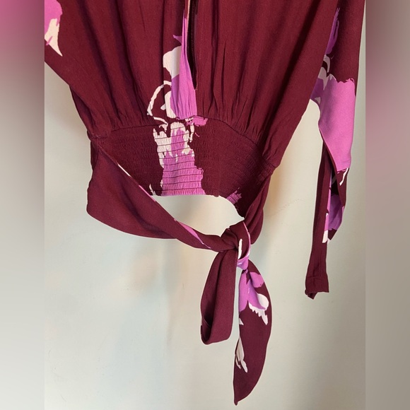 Free People Womens Top Say You Love Me Floral Print Keyhole Blouse Plum XS - Picture 4 of 5